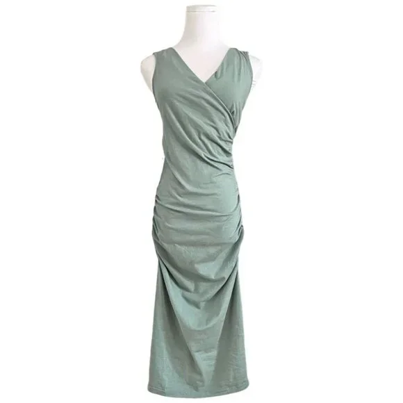 NWT MICHAEL STARS SAGE BASIL BLUE SLEEVELESS CROSSOVER FAUX WRAP MIDI DRESS - XS - Picture 2 of 9